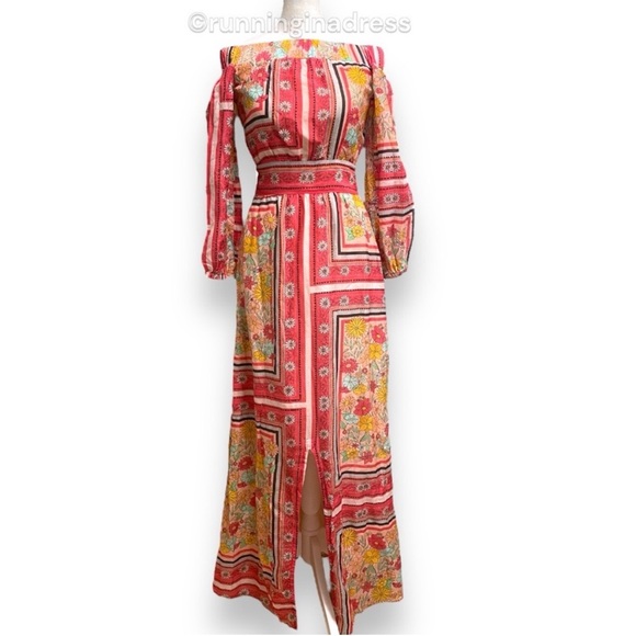 NWT Anthropologie Laia Dea Retro Boho Floral Printed Silk Pink & Yellow Dress - Picture 2 of 16